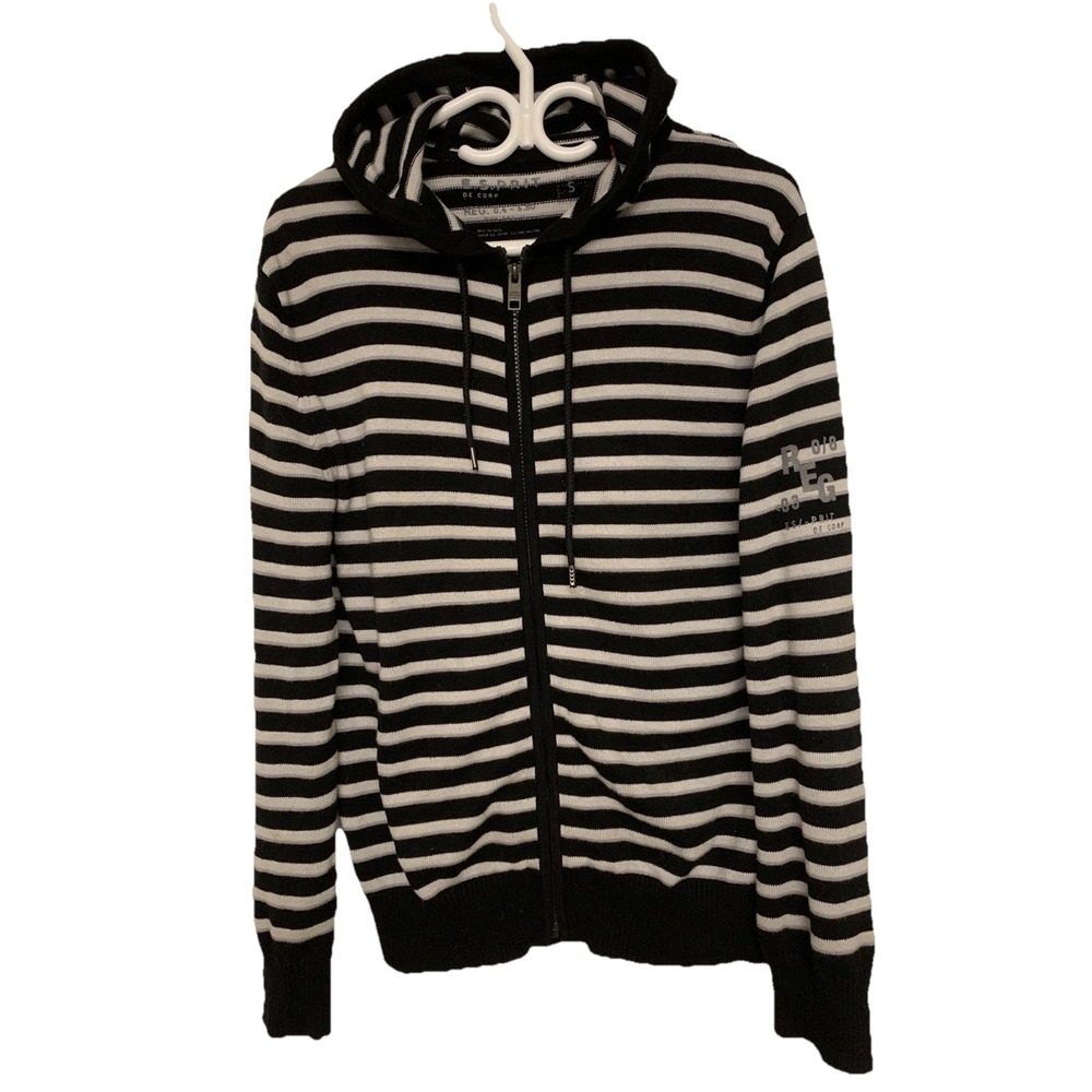 Y2K Esprit De Corp Striped Hoodie Small Black White Cyber Grunge Mall Goth Emo